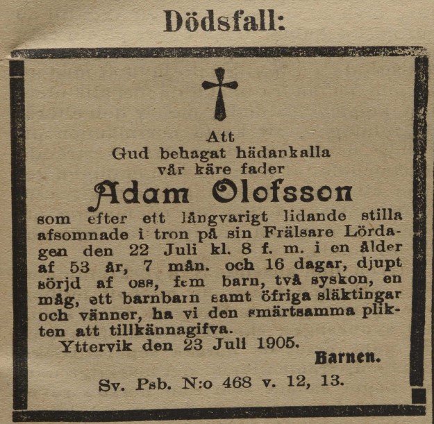 Adam Olofssons dödsannons